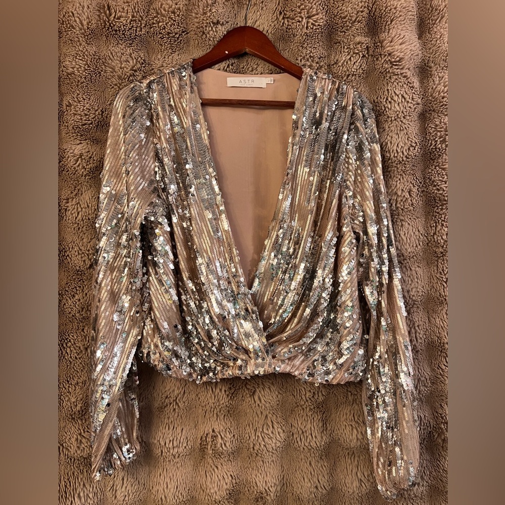 Astr Champagne Sequin Gown